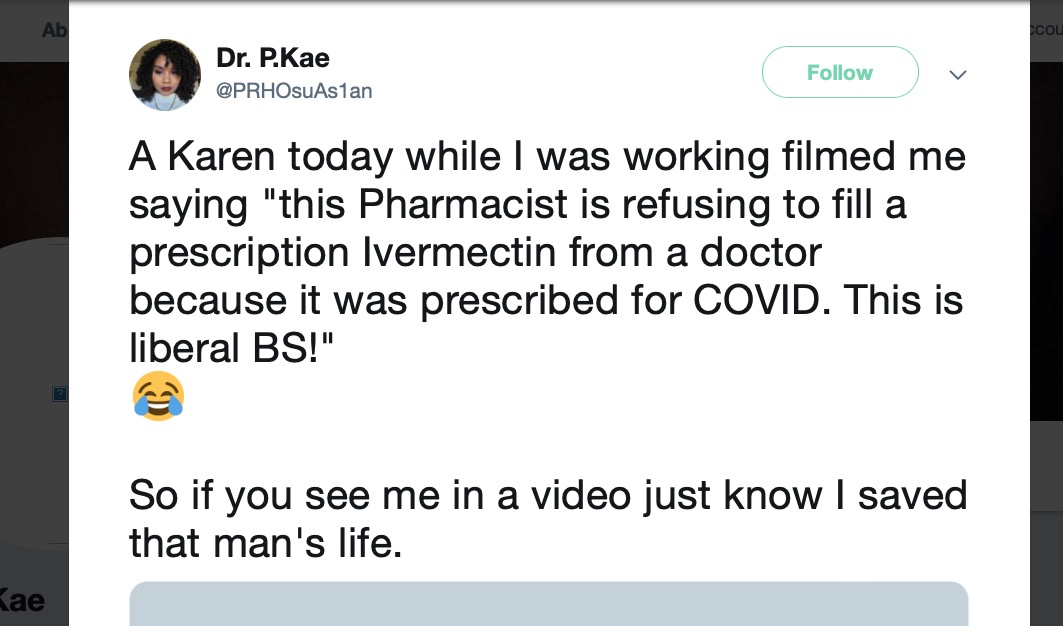 Tweet from Pharmacist in Jacksonville Florida