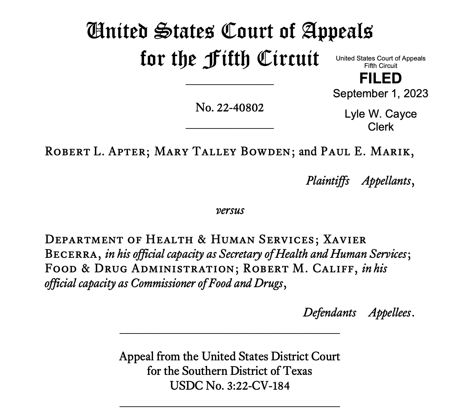 US Fifth Circuit Court of Appeals Reversal 