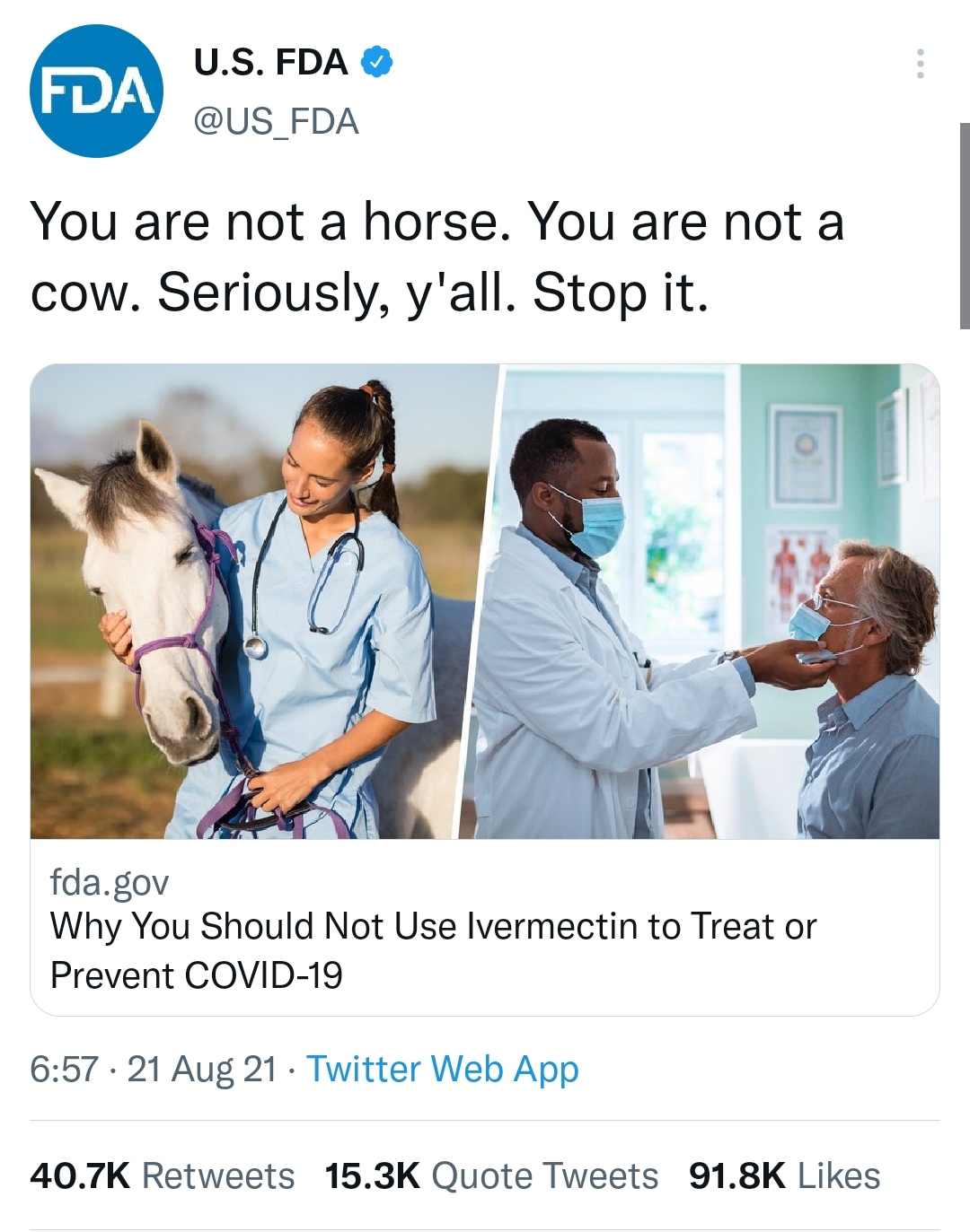 FDA You are not a horse.