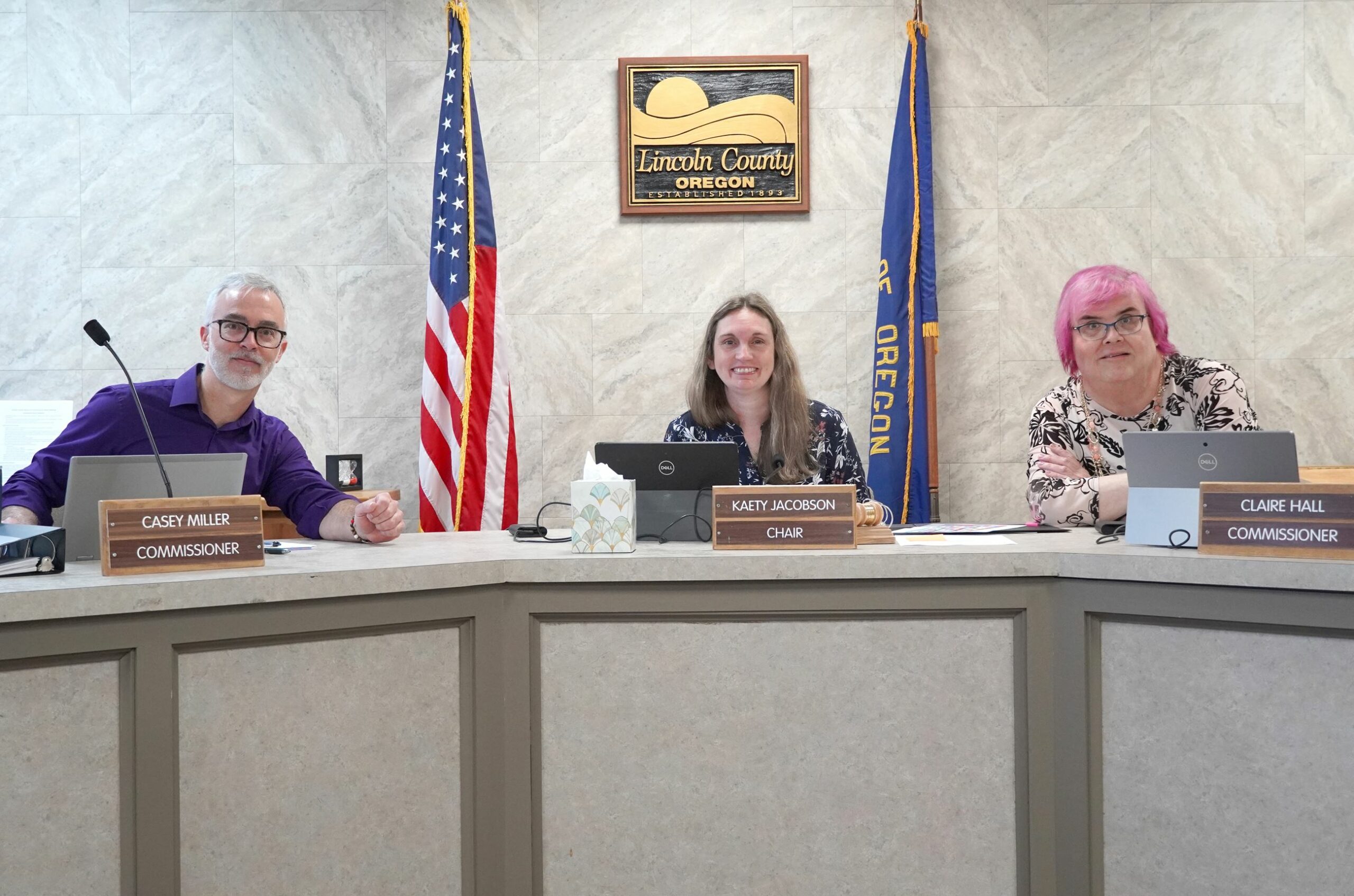 The Lincoln County Board of Commissioners include Casey Miller, Chair Kaety Jacobson, and Claire Hall.
